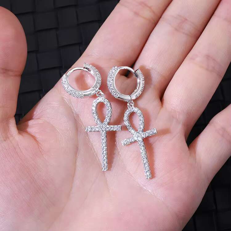 Fashion Cross Hoop Earrings S925 Silver 14k 18k Yellow Gold Plated White Moissanite Diamond Gem Drop Earrings for Woman Man