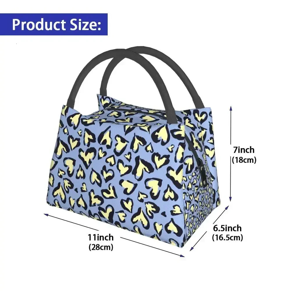 Heart Leopard Lunch Bag For Child Abstract Geometric Lunch Box Travel Cooler Bag Portable Zipper Oxford Thermal Tote Handbags 250624