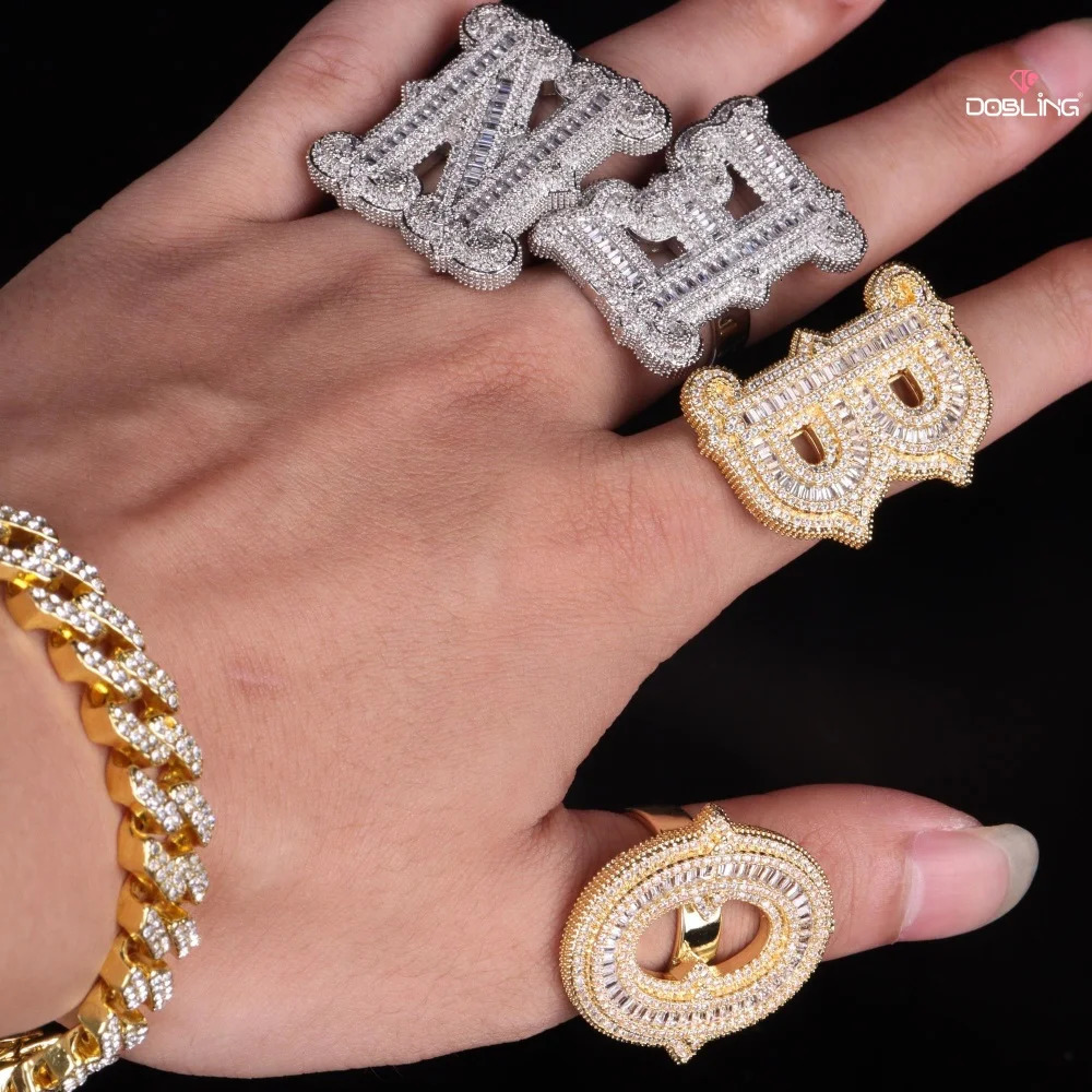 Custom Initial Letter Ring Charm Full Iced Out Cubic Zircon Open Adjustable Size Jewelry Personalized Hip Hop Gift For Him Her 250624