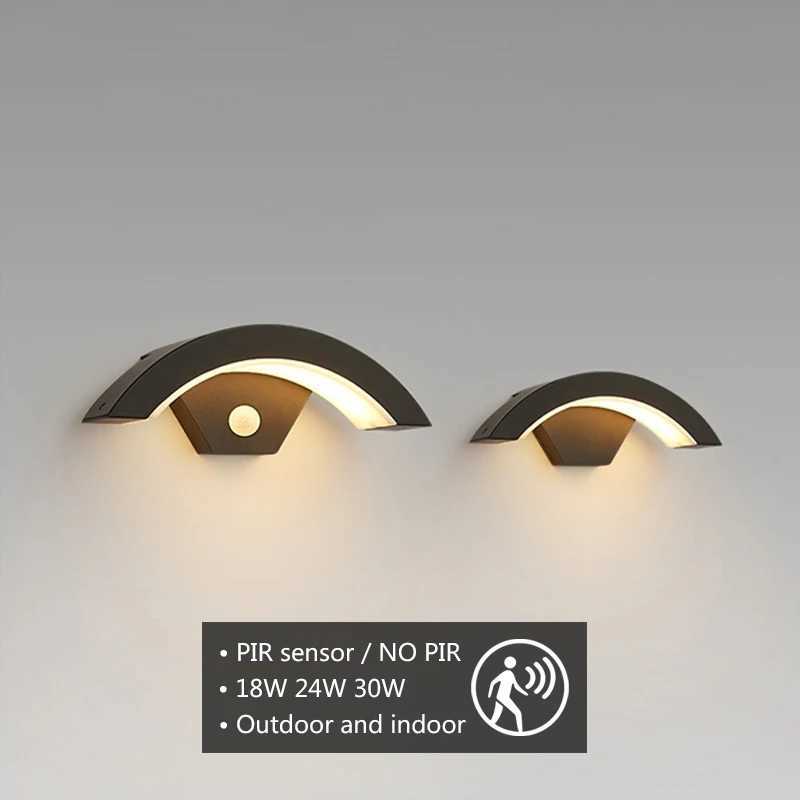 18W 24W 30W Modern Waterproof Outdoor Wall Lamp PIR Motion Sensor Wall Light Garden Porch Front Door Black Aluminum Lamp Body XJ250624