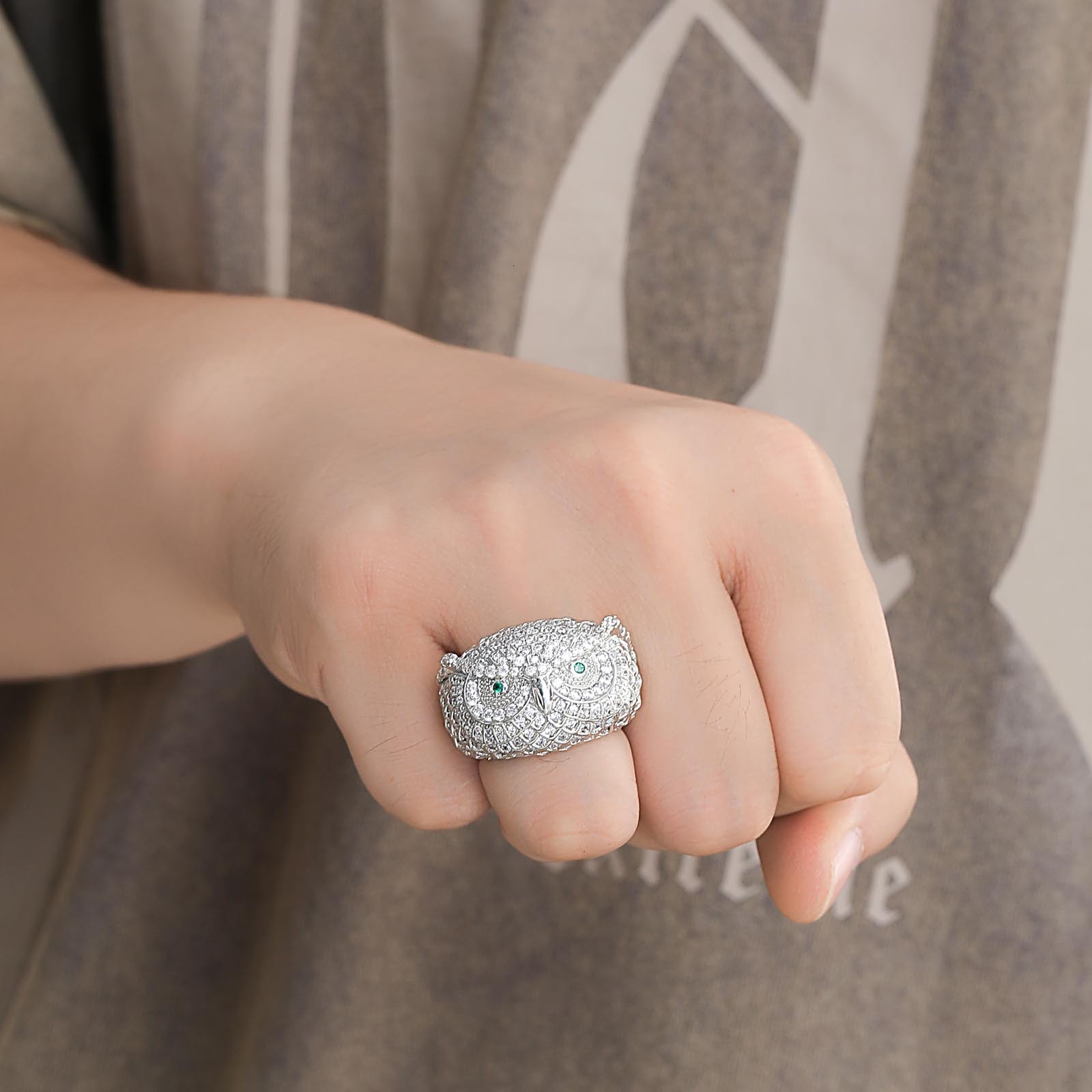 Luxury Moissanite Iced Out Owl Ring Bling Bling Unisex Stylish Hip Hop Jewelry Trendy Swag Statement Piece for Men Women Passes the diamond tester