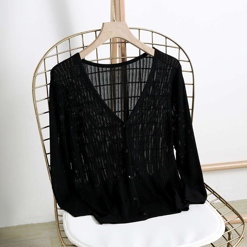 Ice Silk Hollow Cardigan for Women, Thin Knitted Outerwear, Korean Style Sun Protection Shirt, Summer New Shawl