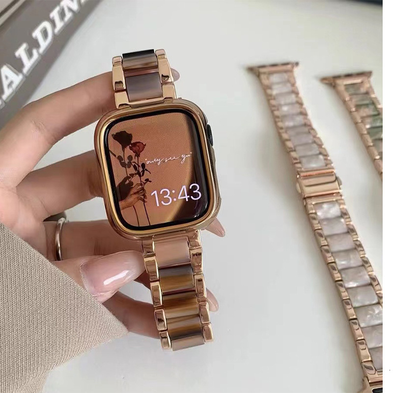 Luxury Premium Three Row Resin Metal Straps for All Series of Apple iWatch iWatch 9-1 SE