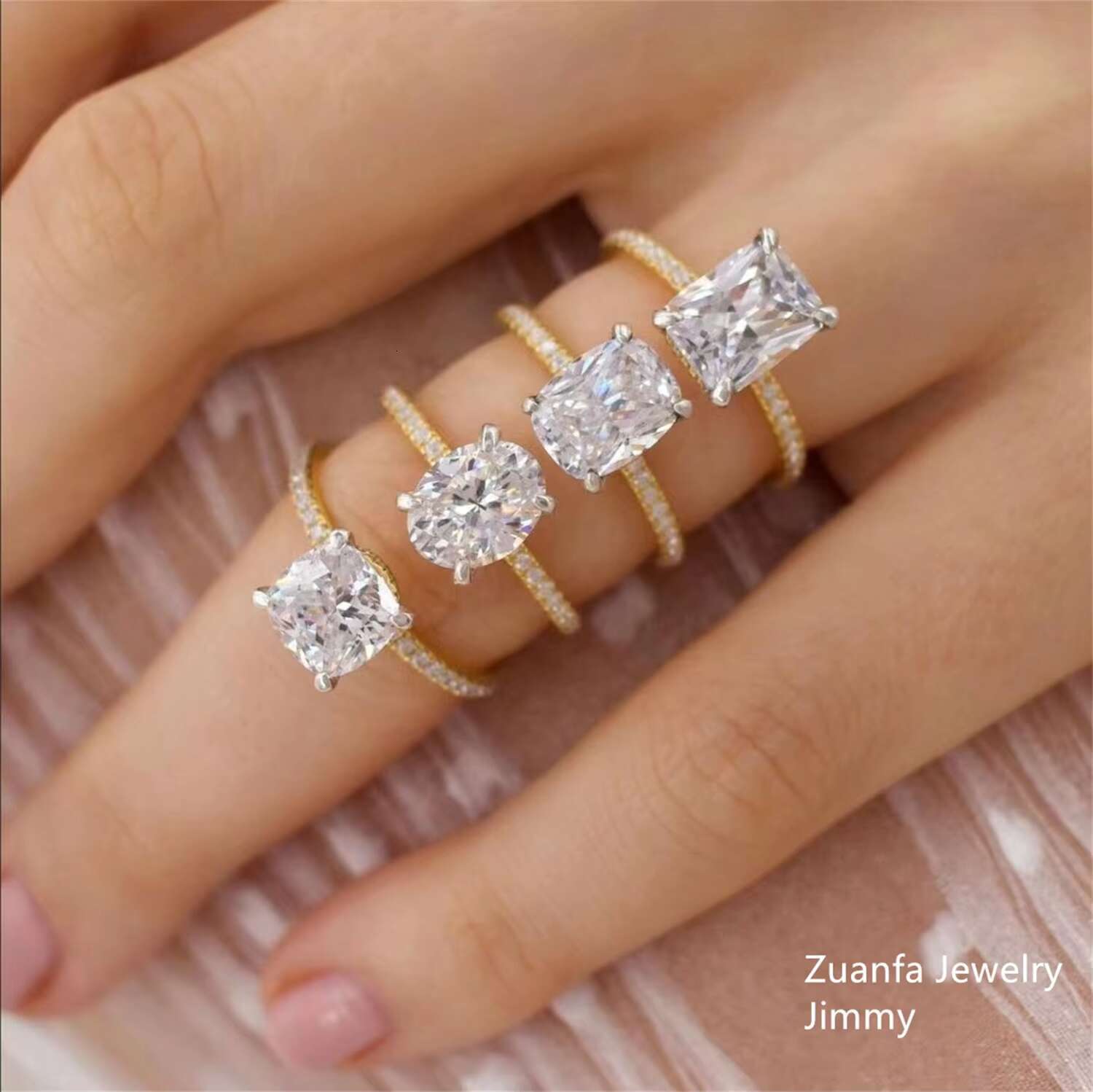 Pass Diamond Tester 10k Real Gold Engagement Ring Jewellery Fancy Cut Vvs1 Crushed Moissanite Women Wedding Band Ring