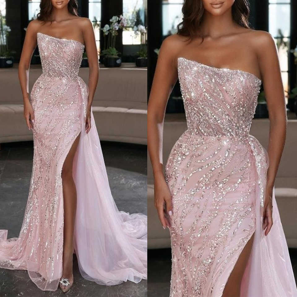 Pink Gorgeous Evening Dress Sexy Sequins Lace Cocktail Gown Women Prom Party Shimmering Customized Prom Wear vestido de novia
