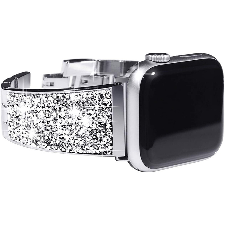 Luxury Diamond Embellished iWatch Band Premium Rhinestone Metal Strap Sparkling Designer Wristband for iWatch Series 1-8 Elegant Glamorous Bling Acces