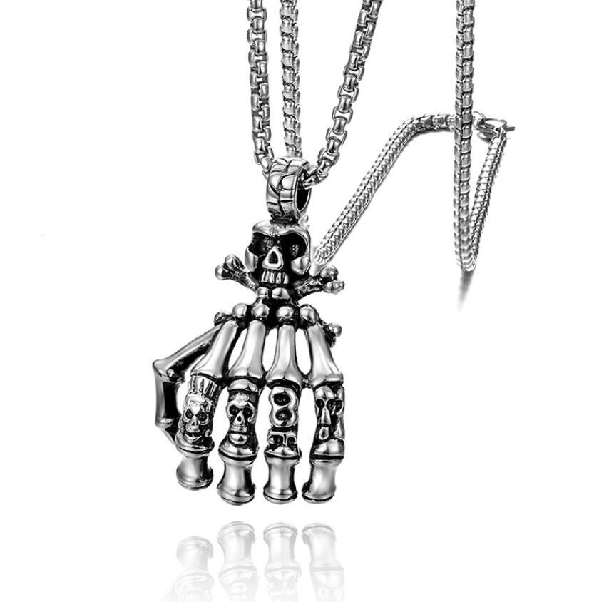European and American Personality Ghost Claw Retro Skull Men's Titanium Steel Necklace Punk Trendy Non-mainstream Jewelry Pendant