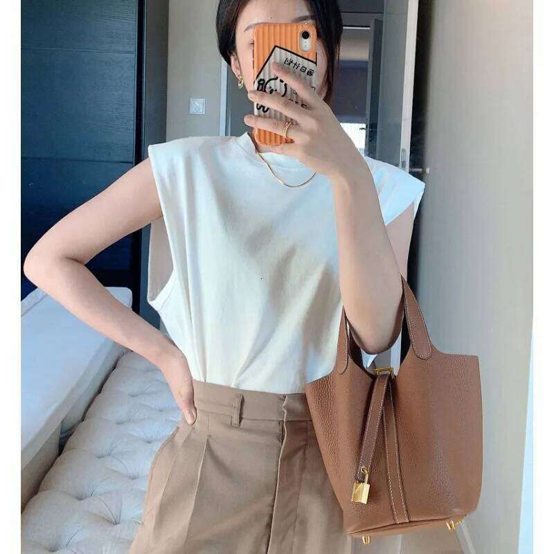 Toilet Leather Women's Handbag High Feel, Large Capacity Head Layer Cowhide Basket Bag