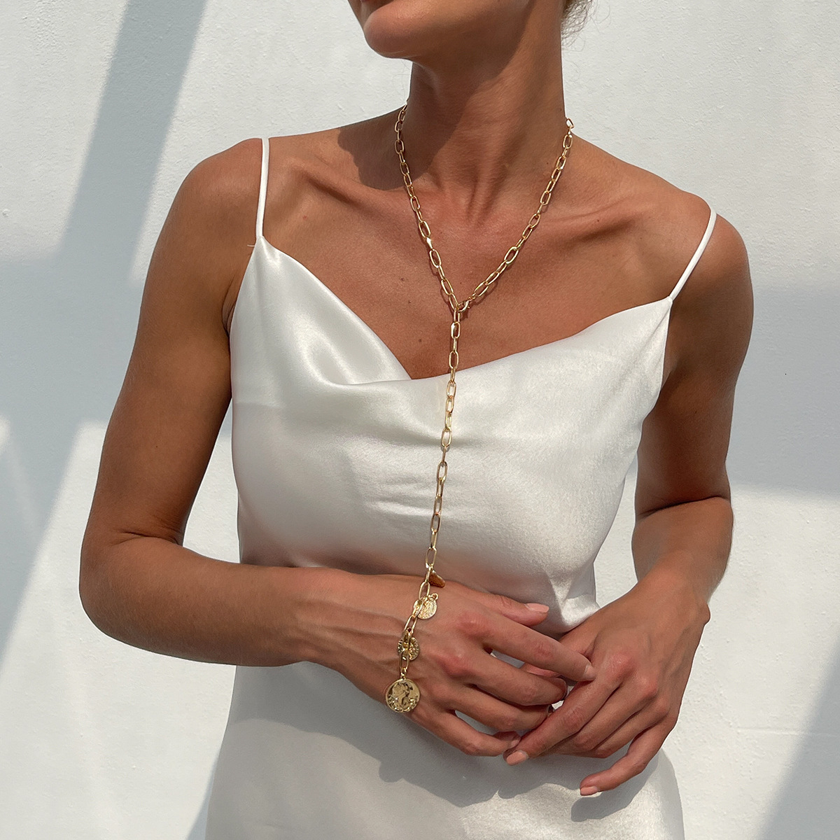 Elegant Long Pearl Y-Shaped Tassel Simple Conch Cross Pendant Layered Necklace