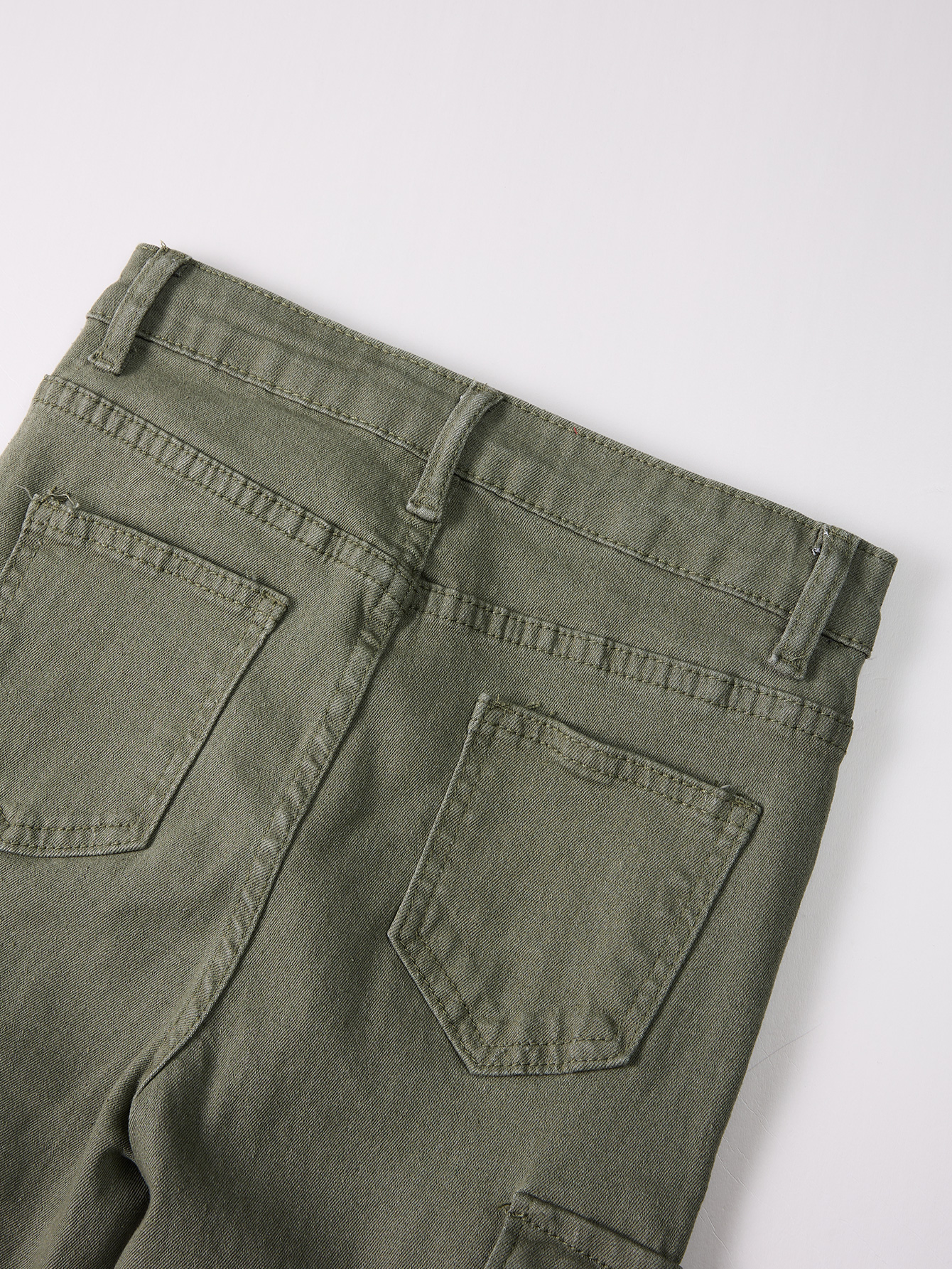 Girls' Military Green Workwear Denim Pants - Fashionable Long Jeans for Kids