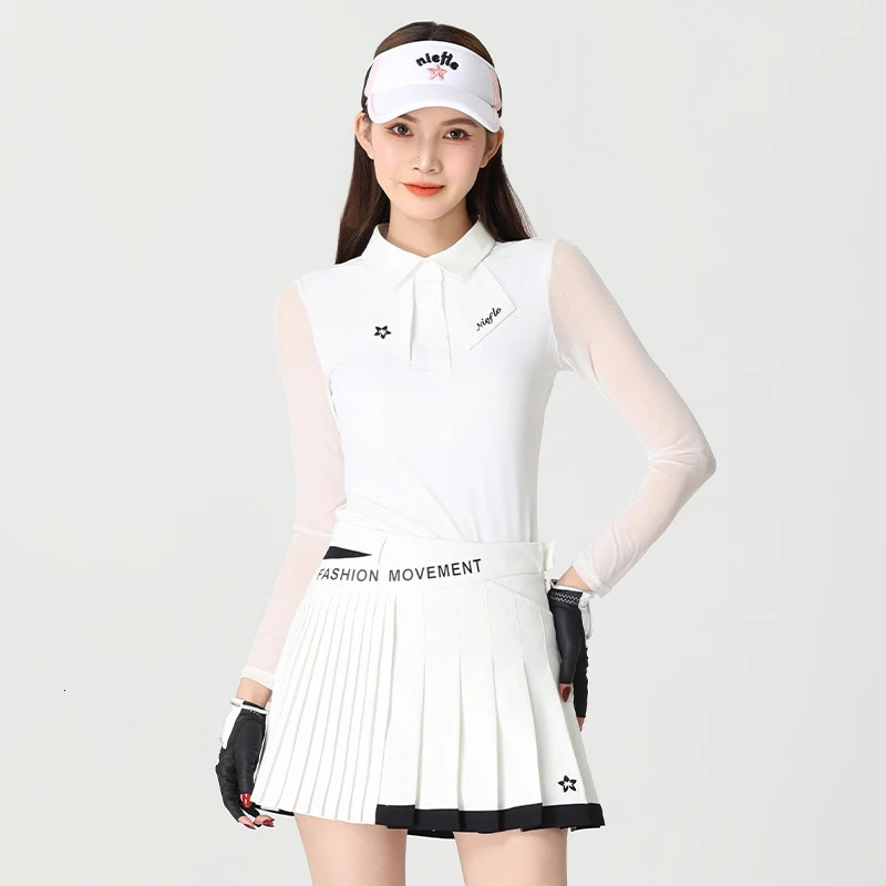 Korean Summer Golf Clothing Womens Long Sleeve Sunscreen Outdoor Sports Anti pilling Polo Shirt Set Skirt Jersey 250625