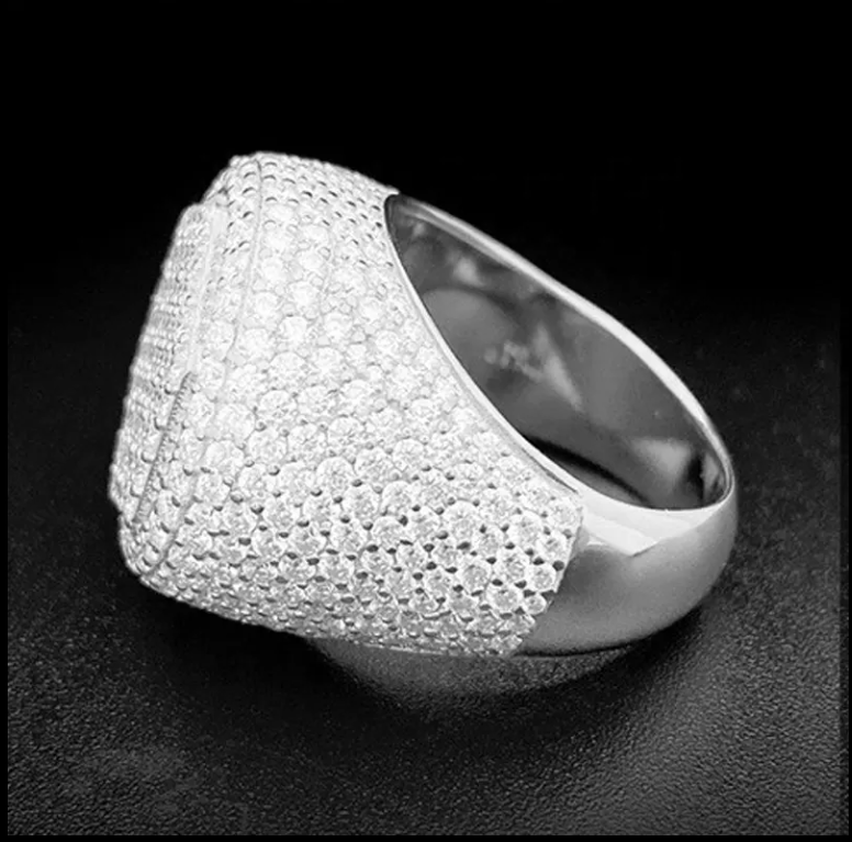 925 Silver Fine Jewelry Luxury Ice Out Moissanite Rings Hip Hop Rapper Rings