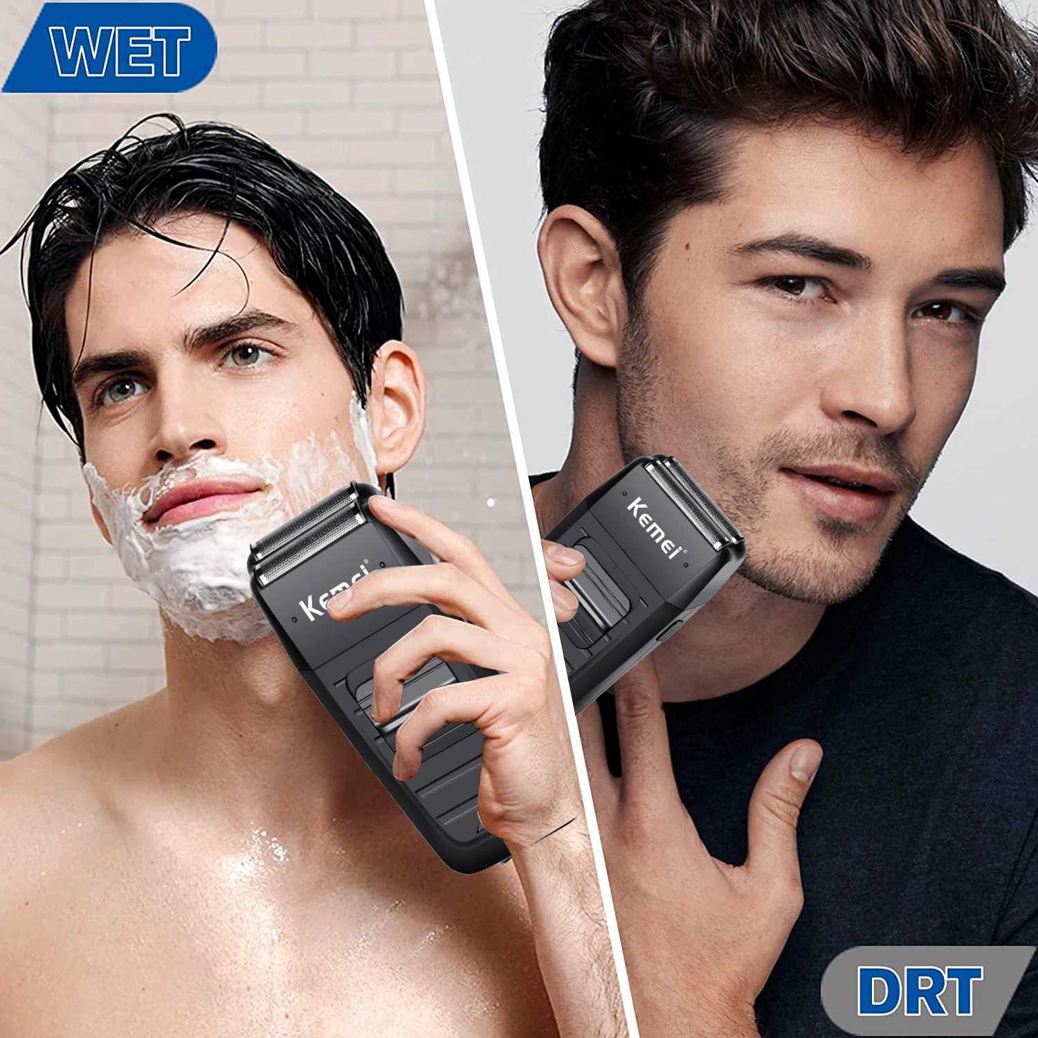 Kemei KM-1102 Rechargeable Cordless Shaver for Men Twin Blade Reciprocating Beard Razor Face Care Multifunction Strong Trimmer W250625