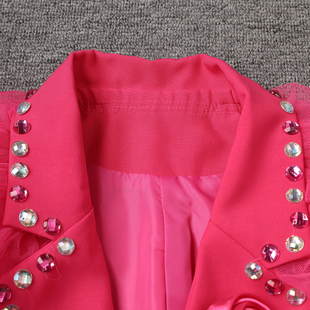 Women's Jackets European and American heavy industry design sense flower inlaid diamond splicing mesh collar suit autumn new style temperament lo