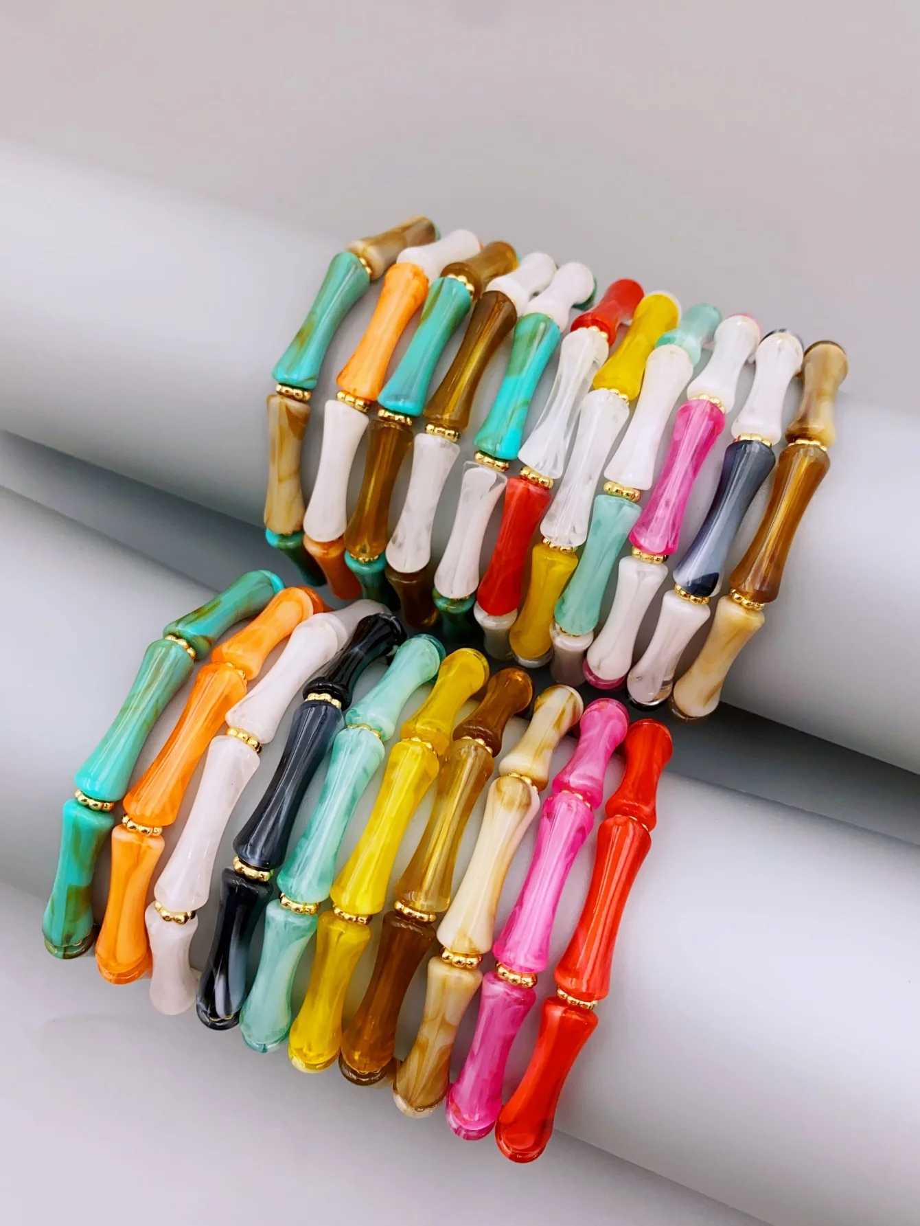 3pcs Acrylic Beaded Elastic Bracelet with Colorful Bamboo for Womens Daily Wear bracelet for wen X250625