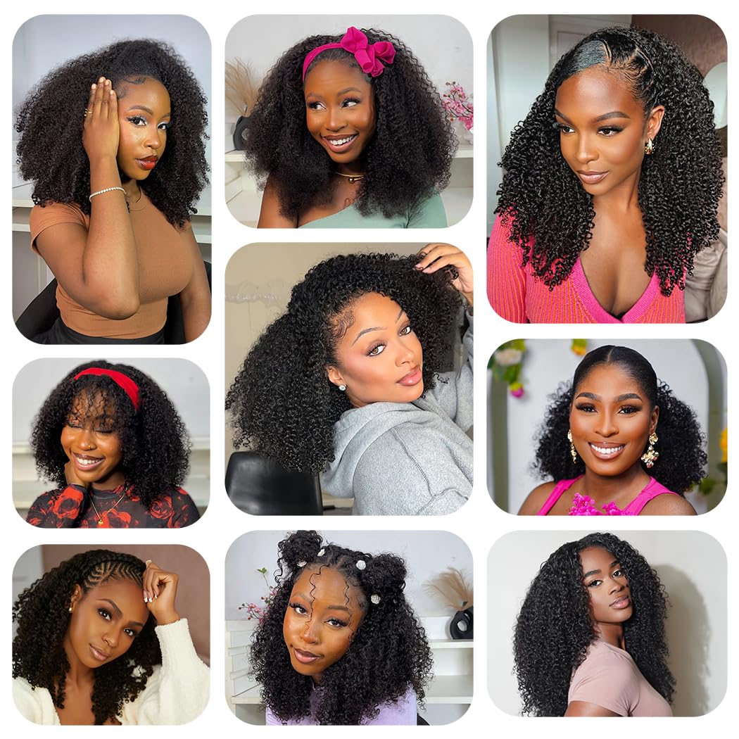 Kinky Curly Half Wig Human Hair 3 In 1 Seamless Flip Over Glueless Wear and Go Beginner Friendly Drawstring Headband Wig for Women