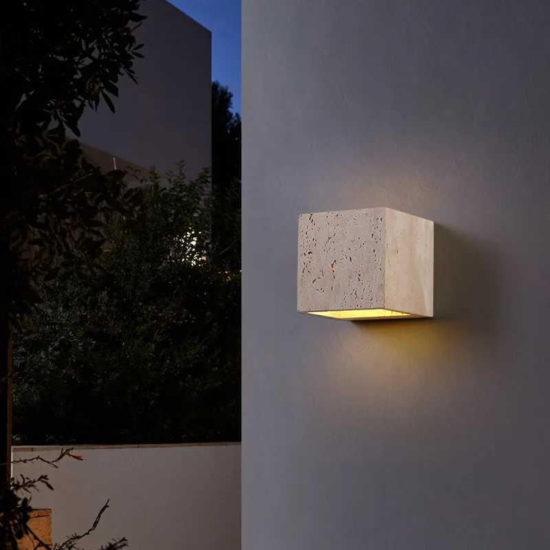 Square Shape Natural Stone Outdoor Waterproof Exterior Wall Lights Courtyard Decoration Sconce Hallway Stairs Bathroom Wall Lamp XJ250624