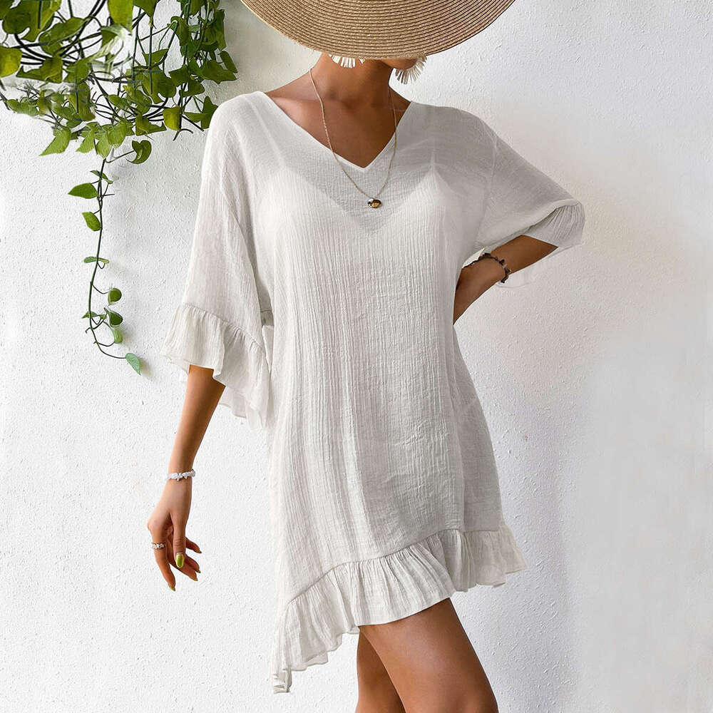 Beach Cover-Up Sun Protection Dress Back Butterfly New V-Neck Flare Sleeve B5