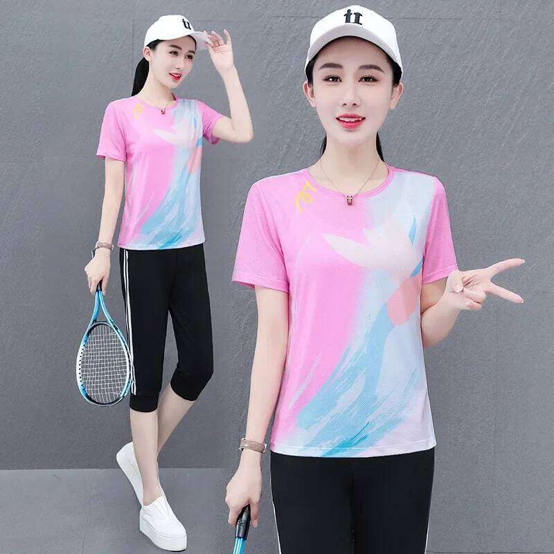 Quick Dry Ice Silk Running Shorts Women's Summer Sportswear Set Casual Short Sleeve Two Piece Suit Korean Style