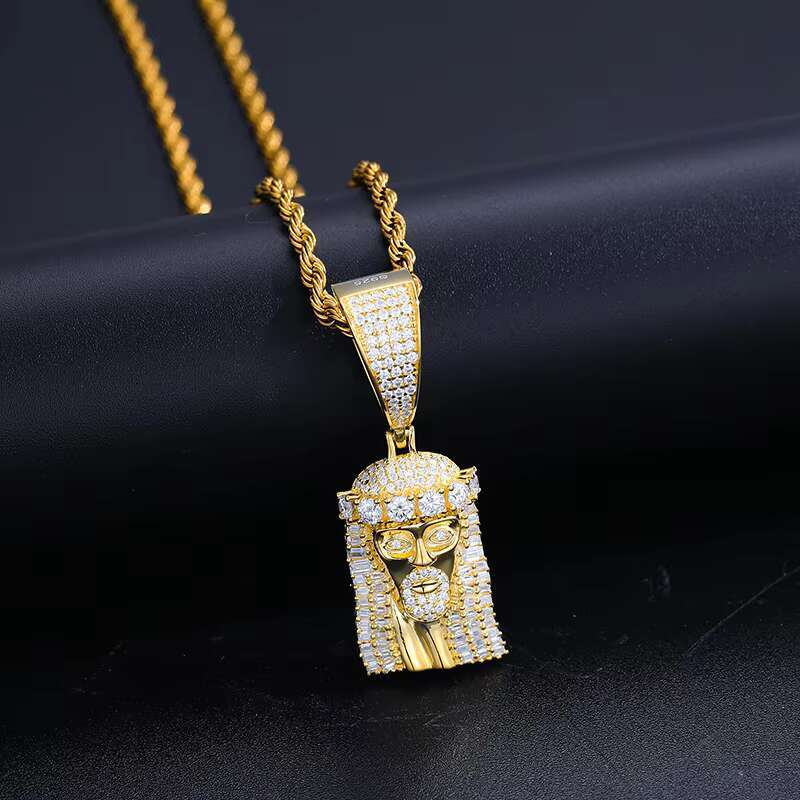 Dropshipping Luxury 925 Sterling Silver VVS Moissanite Diamond Iced Out Jesus Head Pendant Necklace for Men Women