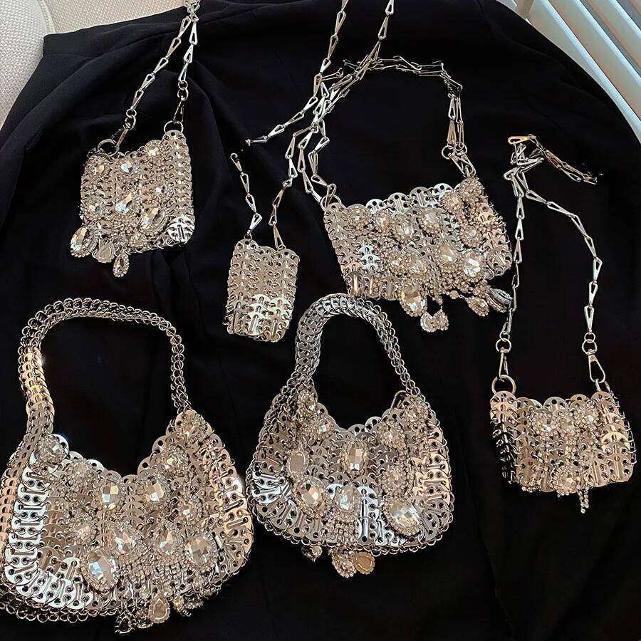 Women Dia Designer Sier Metal Sequins Chain Woven Hollow Evening Bags Clutch Travel Holiday Shoulder Bag Handbag