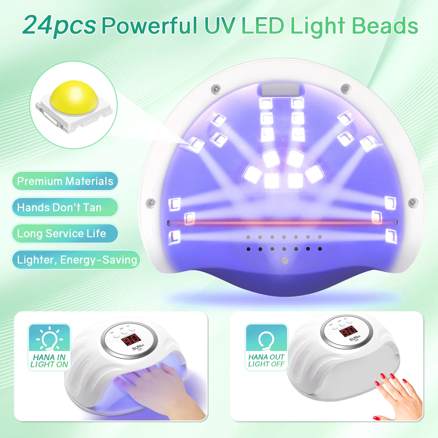 72W UV LED Nail Lamp Professional Nail Dryer with 24 Light Beads 3 Timer Settings and Display Auto Sensor for Salon Home 250625