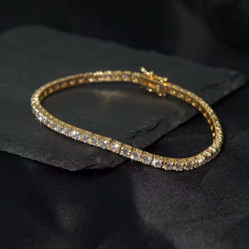 Hiphop S925 Sterling Silver Ice Out 4mm 5mm Round Moissanite Diamond Bling Tennis Chain Gold Plated Bracelet for Men and Women