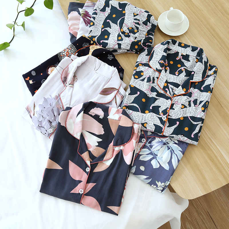 Spot Direct Sales Spring and Autumn Women's Korean Pajamas Cotton Silk Cotton Summer Thin Cool Home Clothes Artificial Cotton Long Sleeve Pants S