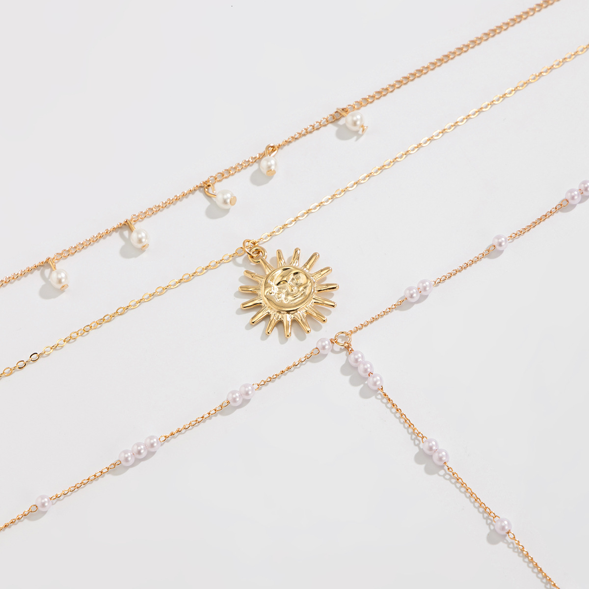 Elegant Long Pearl Y-Shaped Tassel Simple Conch Cross Pendant Layered Necklace