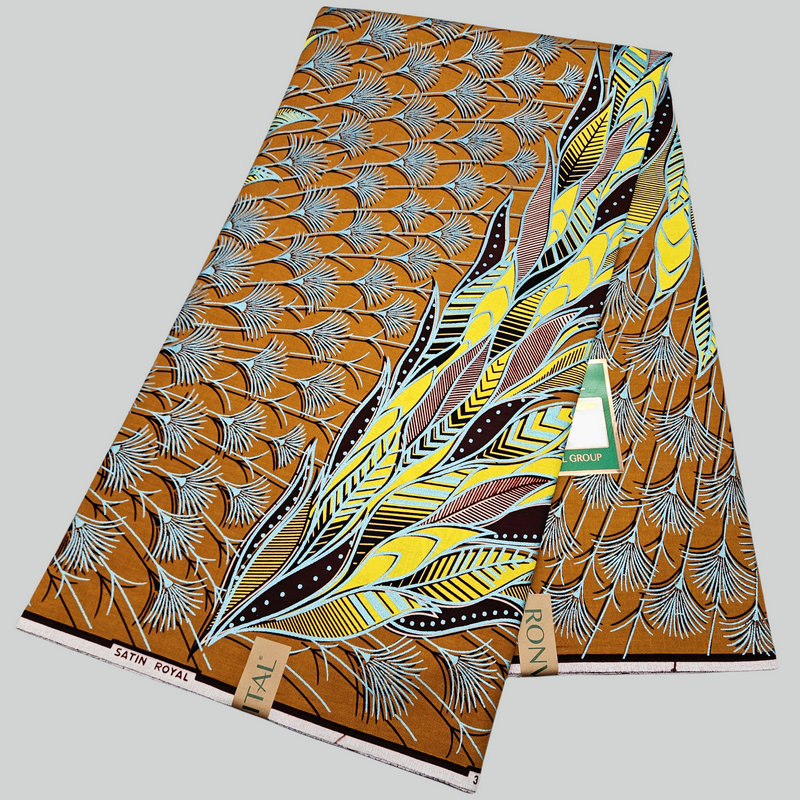 Fashion design super holland wax prints fabric, feather pattern with shinning golden satin wax, blue pearl powder, African clothes for wedding, party,
