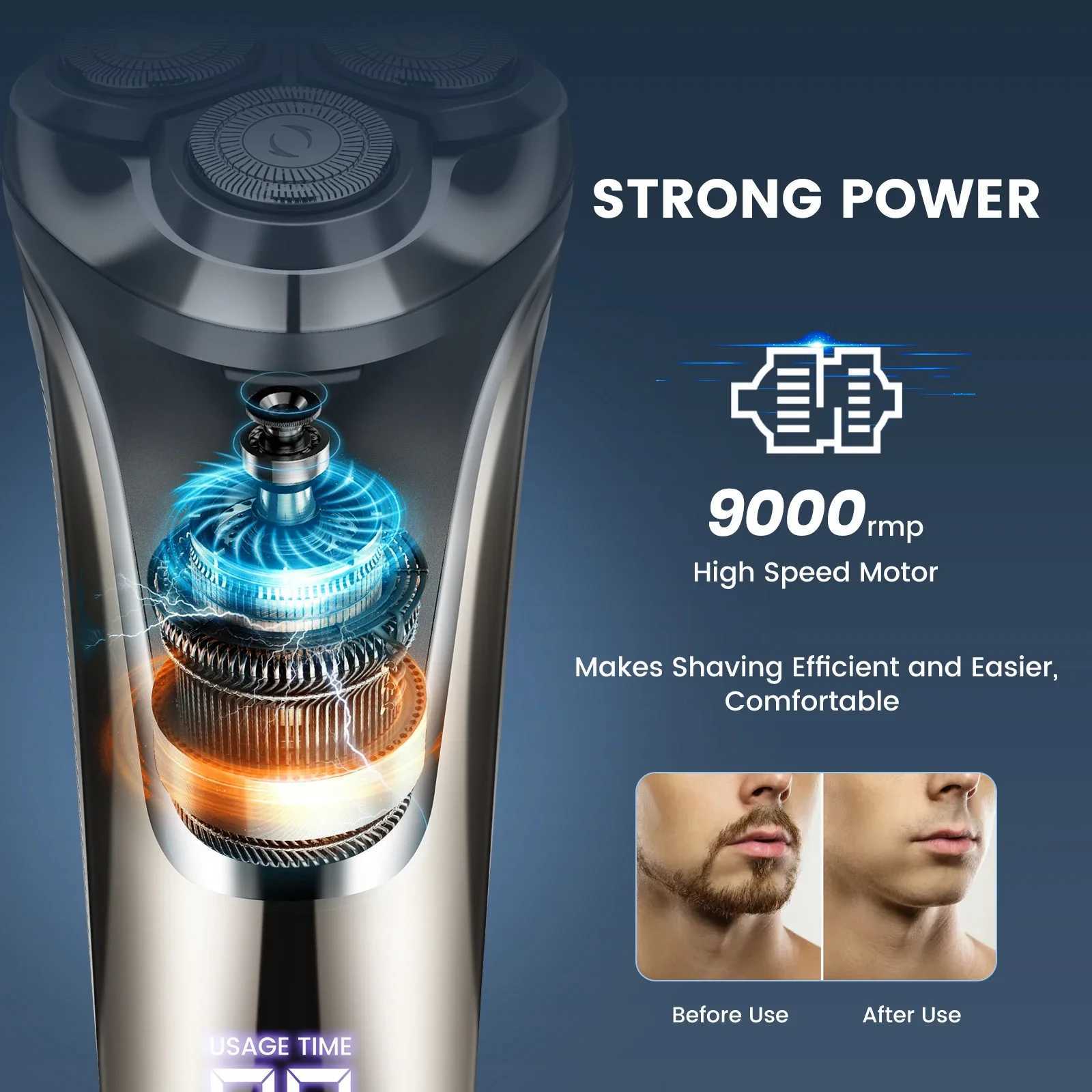 Electric Razor for Men USB Rechargeable IPX7 Waterproof Wet Dry Electric Shaver with Pop-up Sideburn Trimmer Gift for Husband W250625