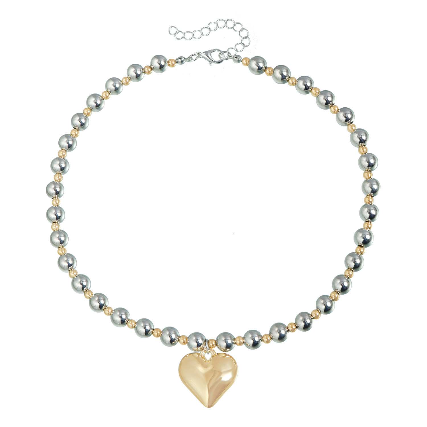 Sweet Cool INS Style Regularly Arranged Beaded Necklace Exaggerated Smooth Heart Pendant Clavicle Chain Jewelry for Women