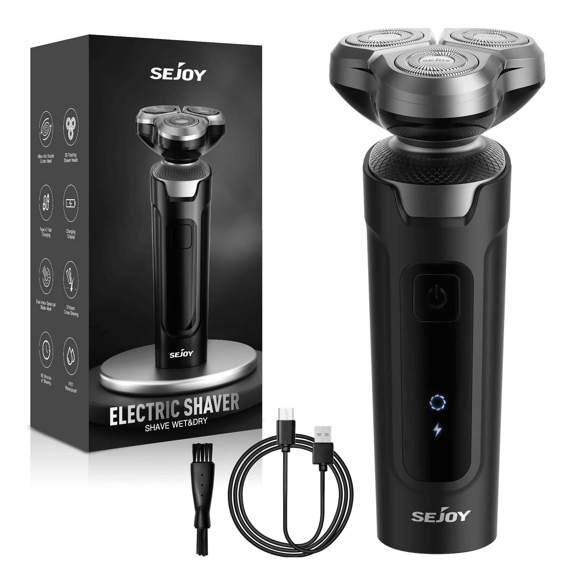 SEJOY Electric Razor for Face Shaver USB Rechargeable Wash Beard Hair Trimmer Wet Dry Shaving Machine W250625