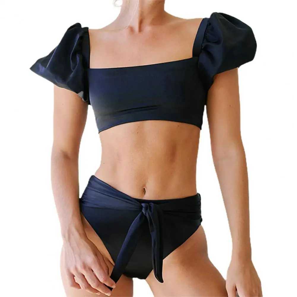 Women Split Beachwear Two-piece Swimsuit Puff Sleeve Bandeau Top Briefs Swimming Suit Beachwear Bikini Outfit SwimwearXJ250624