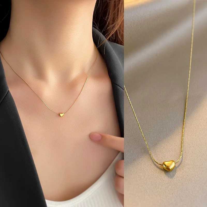 Stainless steel simple smooth heart pendant necklace Girl party jewelry birthday gift V250625