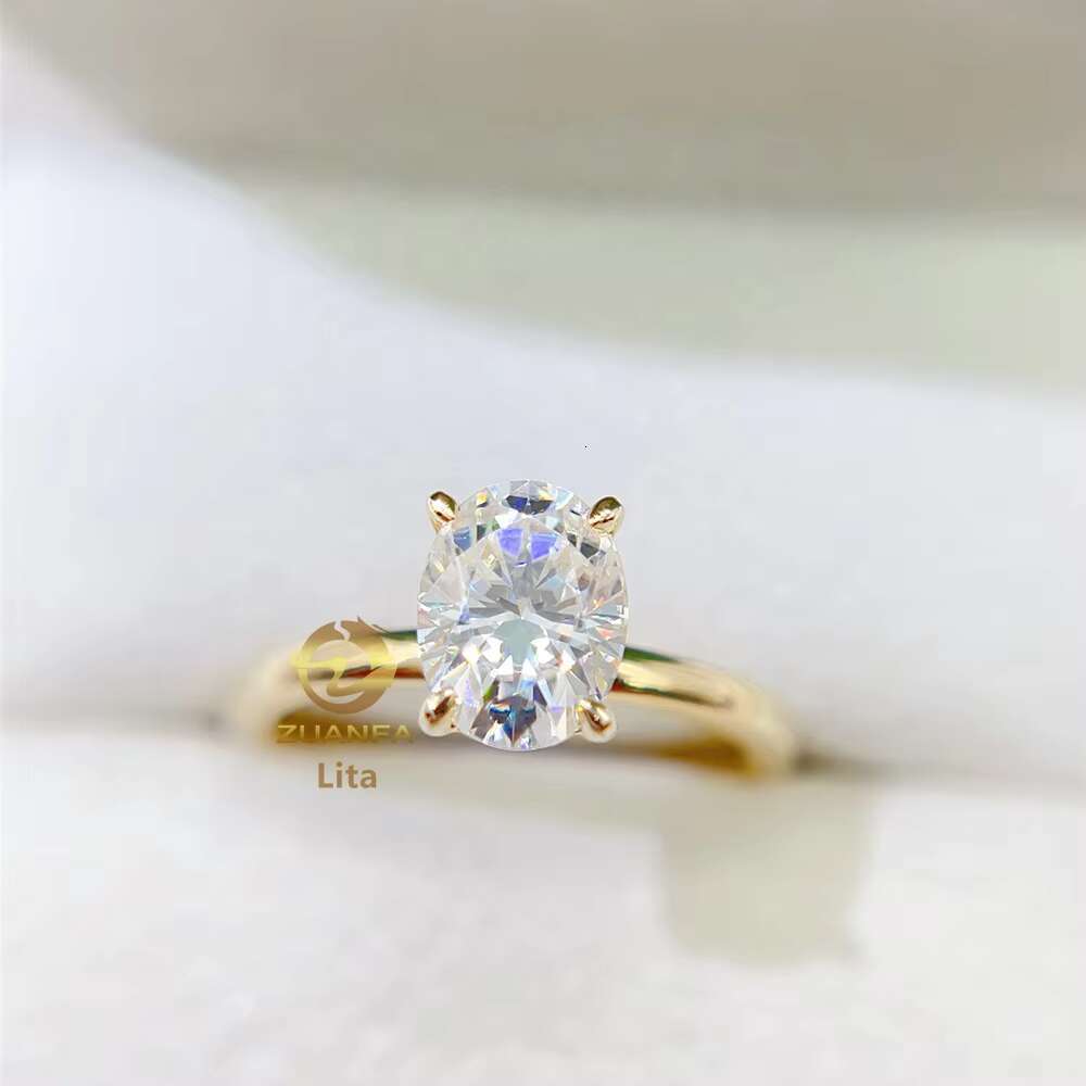 Zuanfa Jewelry Hot Selling GRA Certificated Oval 6*8mm 14k Gold Women Vvs Moissanite Diamond Ring