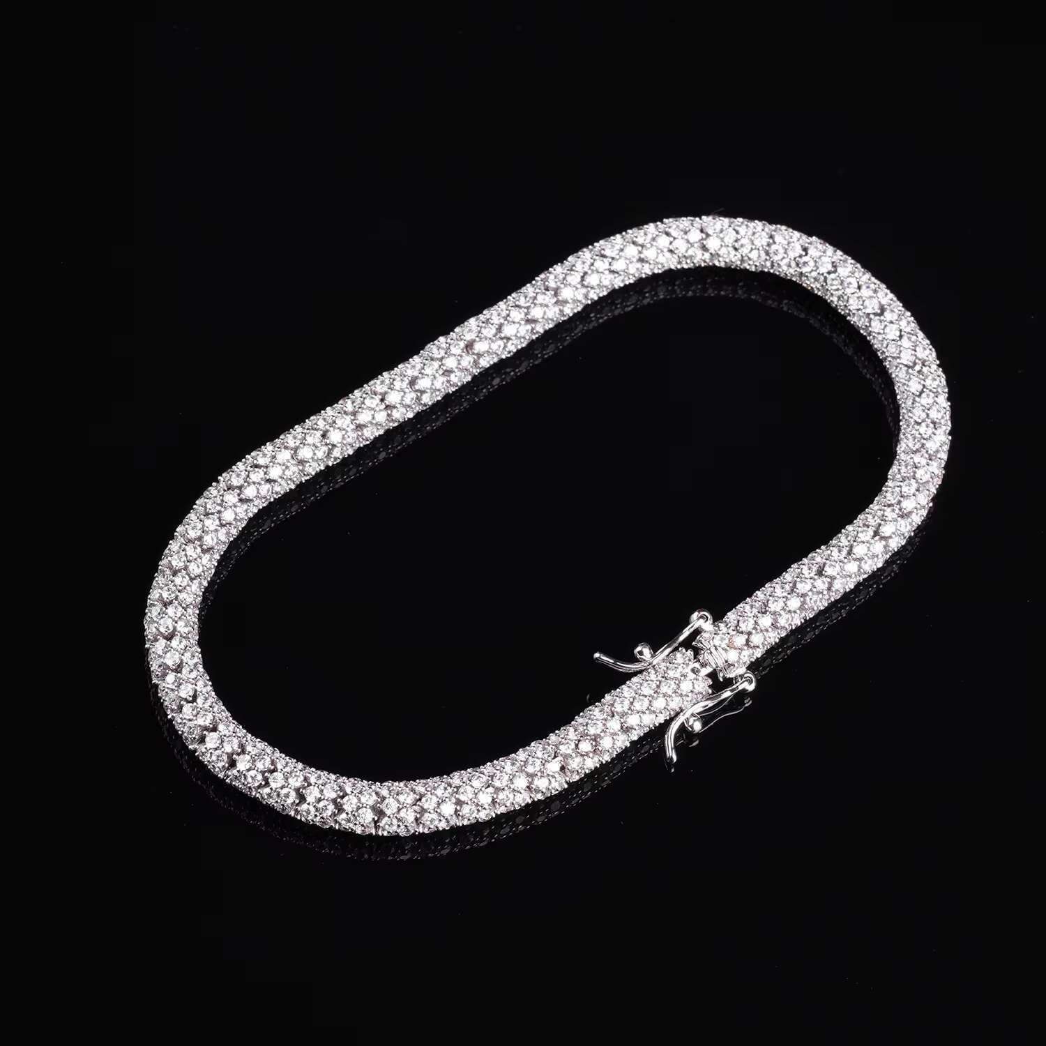 925 Sterling Silver Popcorn Mesh Strass Full Iced Out VVS Moissanite Corn Chain Choker Necklace