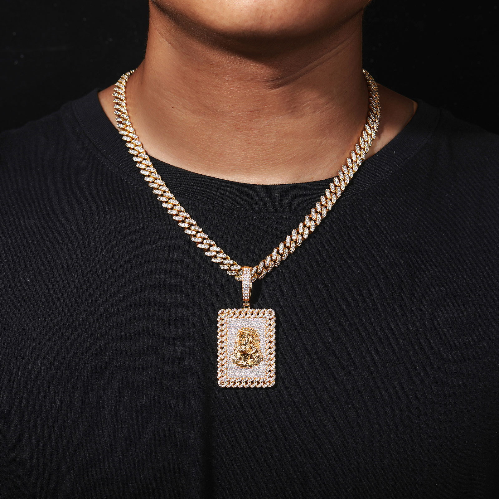 Hip Hop Square Jesus Face Pendant Necklace 5A Zircon Women Men Religious Jewelry