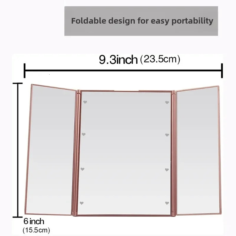 Triple Told Folding Makeup Mirror LED Lampstand Vanity Mirror Supports Dry Battery Charging Square Adjustable Angles Mirror 250625