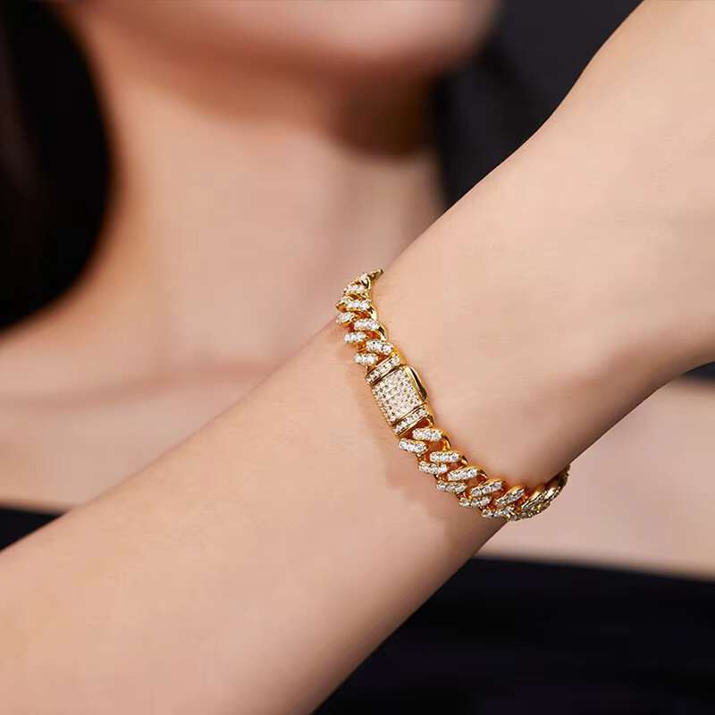 Unisex 925 Silver 8mm Moissanite Inlaid Hip-Hop Cuban Style Bracelets Bangles Fashionable Accessories for Men and Women