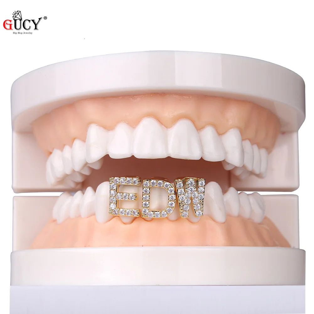 GUCY Hip Hop 26 Letters Teeth All Iced Out Micro Pave CZ Grills With Silicone For Christmas Gift 250606