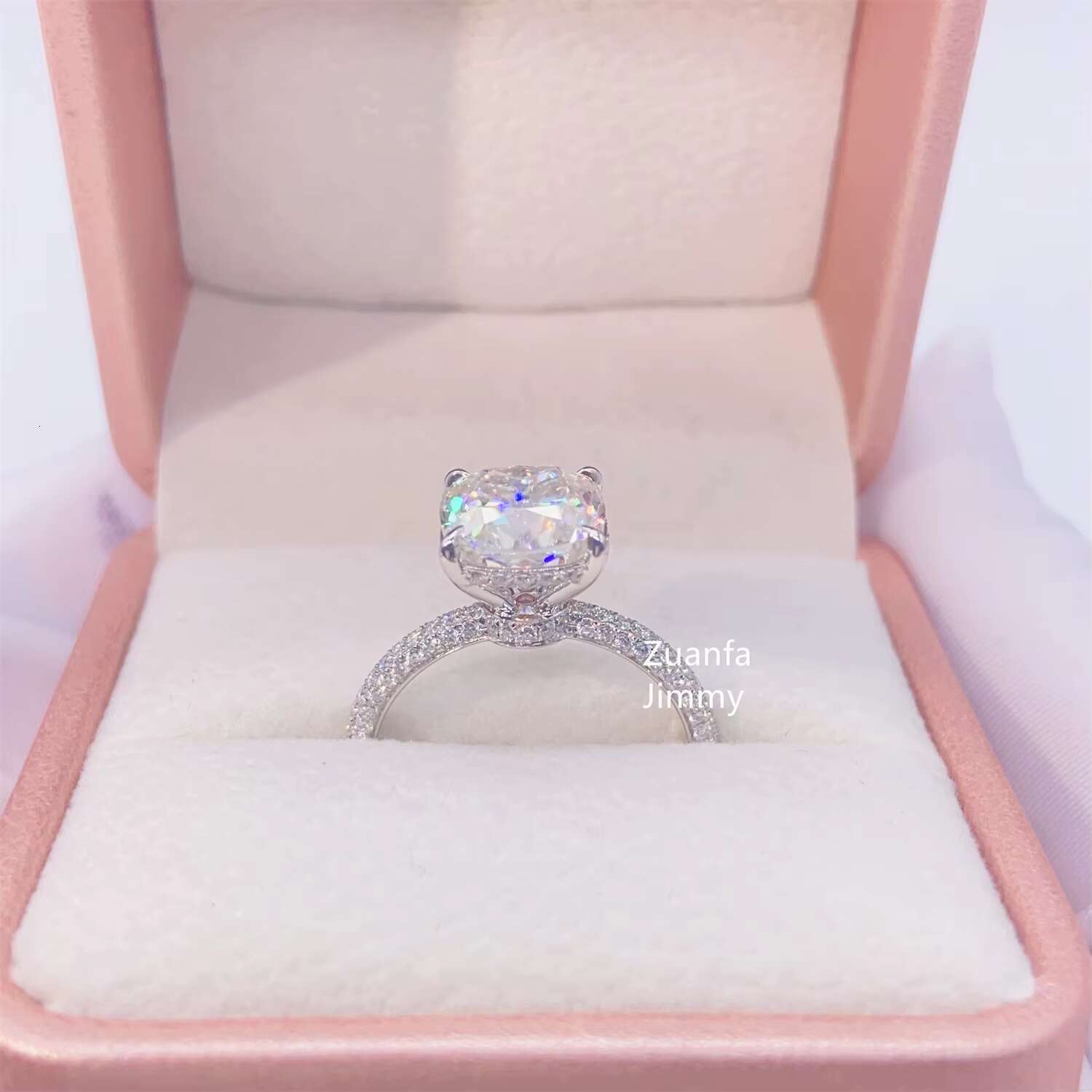 14K White Gold 3.00ct Cushion Cut Colorless GRA Moissanite Engagement Ring Handmade Pave Set Band Ring Wedding Ring