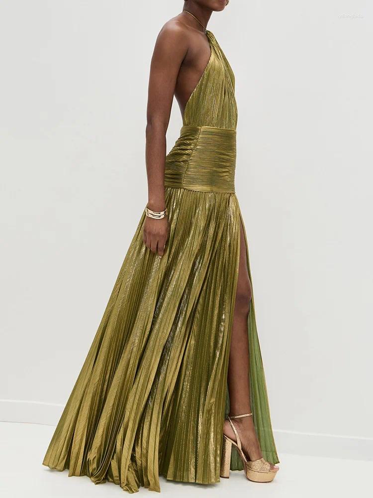 Casual Dresses Summer Women Holiday Patchwork Chic Party Dress Sleeveless Halter Simple Elegant Maxi Backless Fashion Ladies