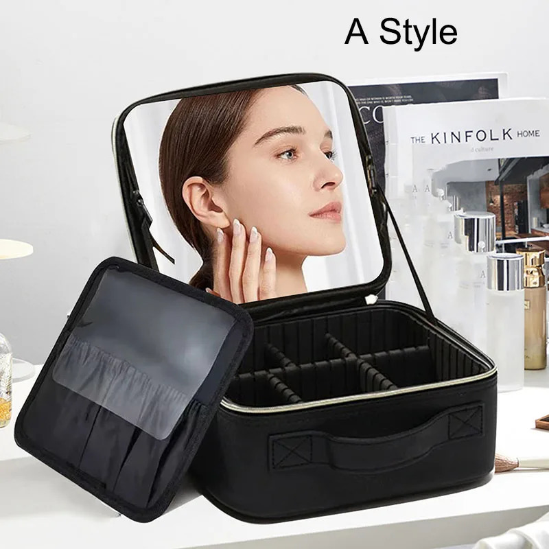 Professional Makeup Case With Mirror Beauty Brush Women Cosmetic Bag Make Up Organizer Travel Storage Box for Manicure 250625