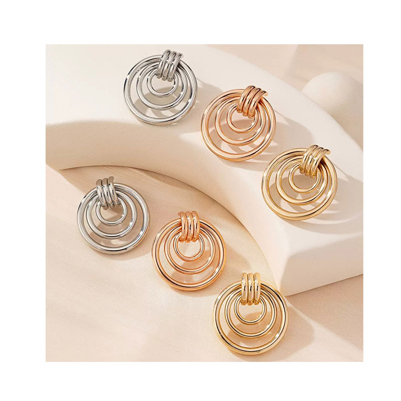 Premium sense earrings female gold circle geometric twisted multi-layer earrings fashion versatile earrings
