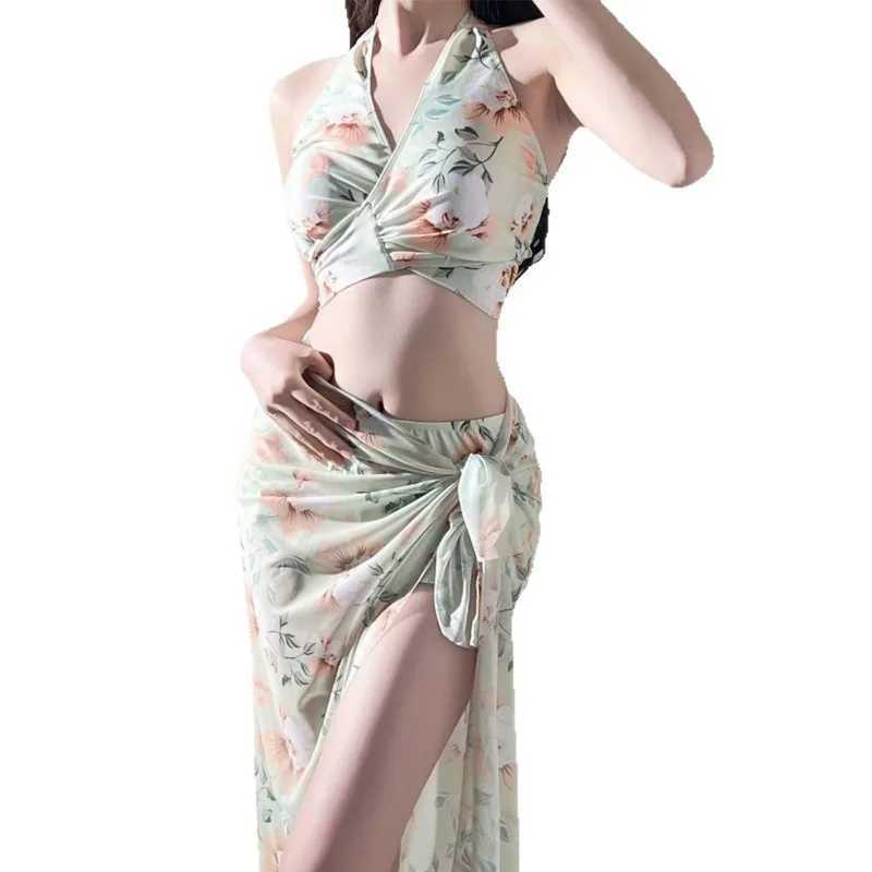 Swimming Bathing Suit Women Bikini Three-piece Suit Spend Ones Holidays Korean Version Lace Sexy PrintingXJ250624