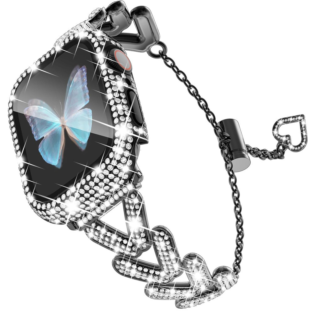 Luxury Premium V Design Metal Diamond Inlaid Chain Bracelet for Apple Watch Series 1-10