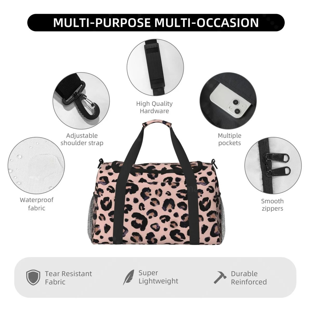 Leopard Print Stylish Hand Travel Bag Durable Tote for Daily Use Lightweight and Spacious 250624