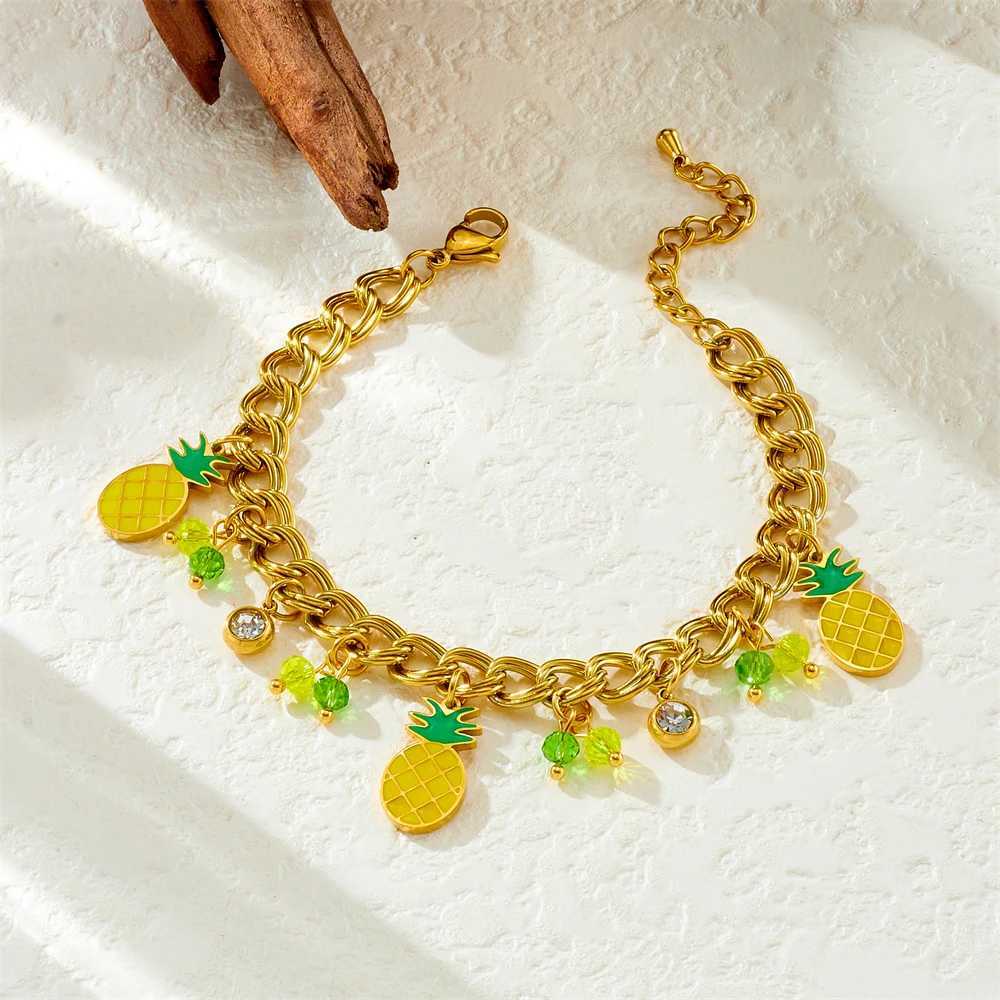 DIEYURO 316L Stainless Steel Pineapple Zircon Pendant Bracelet For Women New Trend Fashion Hand Chain Jewelry Holiday Gift X250625