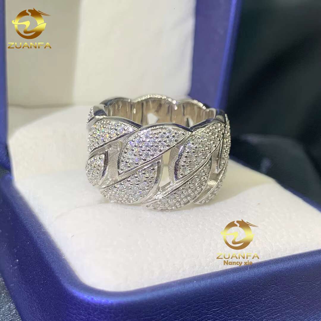 Hip Hop Cuban Ring Men Women Fine Jewelry Iced Out Gold Plated 925 Sterling Silver VVS Moissanite Diamond Moissanite Ring